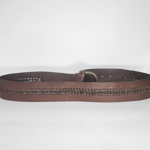 Lauren Ralph Lauren Brown Whipstitch Belt Brass Buckle 42\